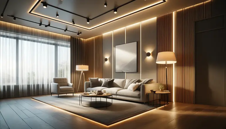 Electrician installing light fixtures, enhancing the ambiance of a home.