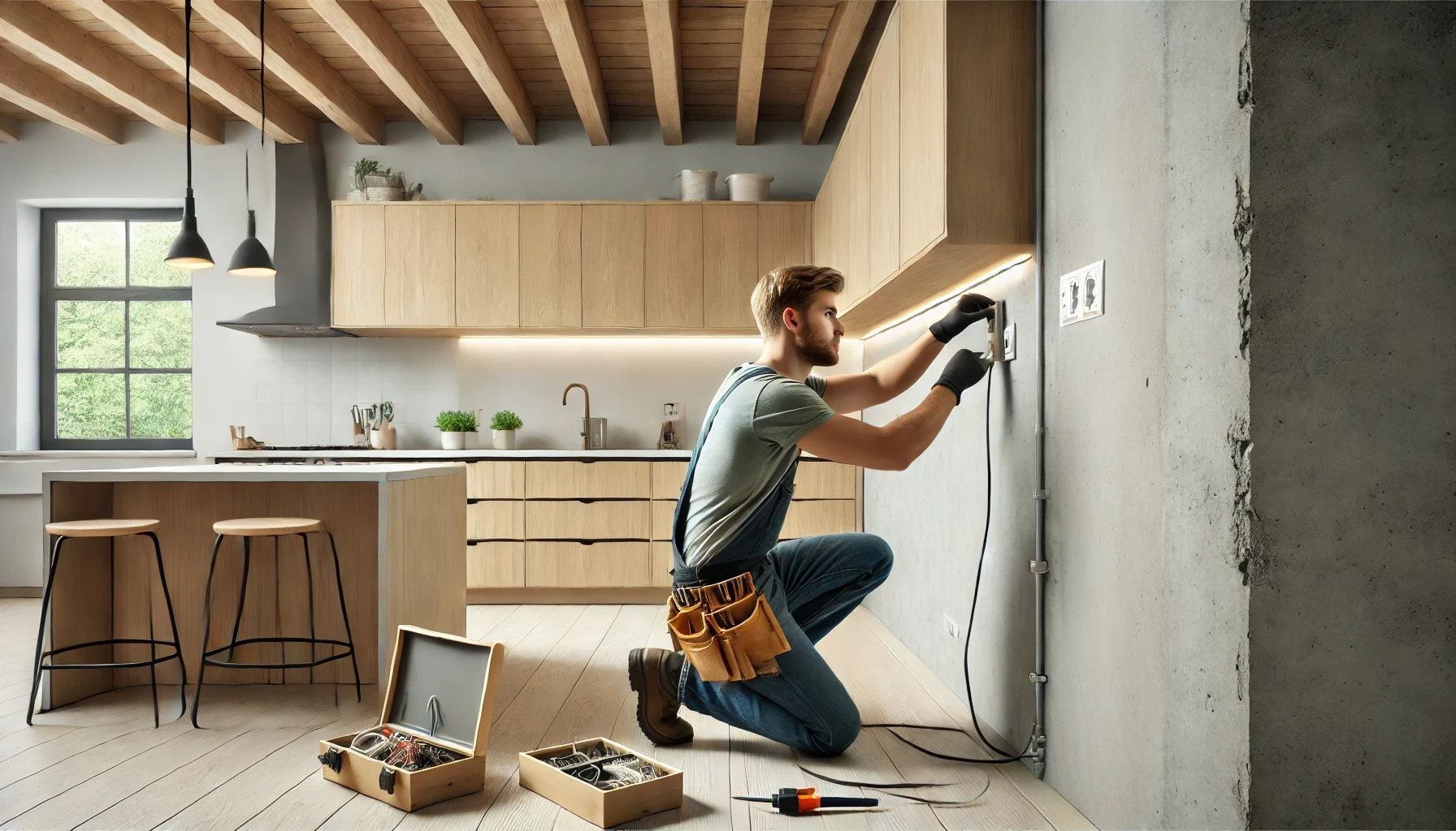 Renovation electrical work in progress, showing modern electrical installations.
